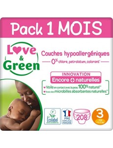 Love & Green Couches Taille 3 (4-9 Kg) - Pack 1 Mois (208 Couches)