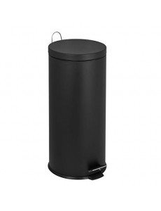 Poubelle de cuisine à pédale basique chic cylindrique 30L URBAN Noir mat en acier inox avec seau