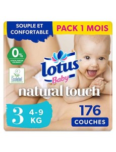 LOTUS BABY Douceur Naturelle - Couches Taille 3 (5-9 kg) Pack 1 mois - 176 couches