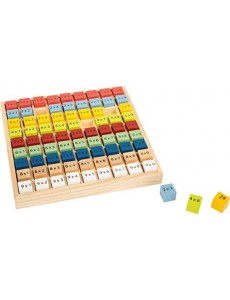 small foot 11163 Table de multiplication multicolore "Educate" en bois, avec 81 cubes numériques pour apprendre le petit 1x1,