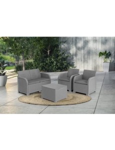 ALLIBERT BY KETER Salon de Jardin Sanremo Storage 4 Places Table Basse Coffre Range-Coussins