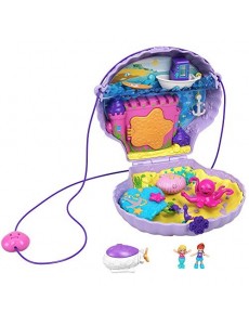 Polly Pocket Coffret Sac à Main Le Coquillage Enchanté avec mini-figurines Polly et Lila, accessoires et autocollants, jouet