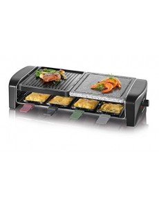 SEVERIN Gril Raclette avec Pierre Naturelle et Plaque en Fonte, 1 400 W env., Inclus : 8 Poêlons, RG 9645