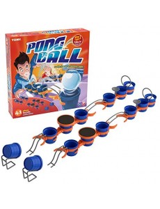 TOMY - PONG BALL Niveau Expert 41 Pièces T73020, Jeu d'Adresse avec 14 Gobelets Plastiques Bleus, Circuit de Balles avec Casc