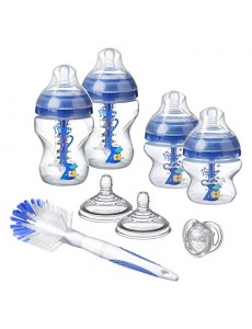 Tommee Tippee Biberon Anti-Colique Avancé, Kit Naissance pour Nouveau-né, Bleu et Décoré