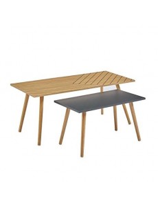 Table Basse ETNIK Lot de 2 Tables Basses gigogne Pied en Bois Massif - Imprime Ethnique - L 130 x P 45 x H 50 cm