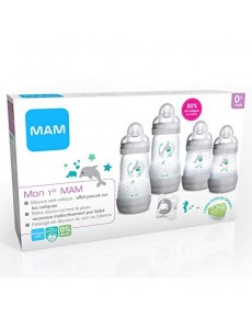 MAM Coffret Mon 1er MAM (4 Biberons + 1 Sucette + 1 Boite Doseuse), biberons MAM Easy Start anti-colique pour nourrisson dès