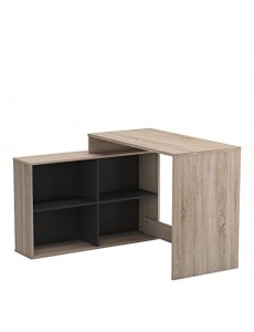 Demeyere d'angle Style Moderne-Meuble Multi-Usages : Rangement et Bureau-Collection Corner, Chêne Brosse/Noir Mat, 111,9 cm x