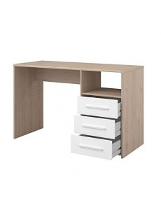 LIAM Bureau enfant 3 tiroirs et 1 niche - décor chene jackson et blanc - L120 cm