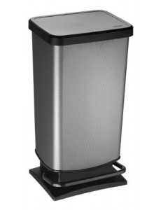 SUNDIS 7541010 Poubelle de cuisine à pedale avec feremeture silencieuse, patins antidérapant et décor IML, Plastique, Carbone