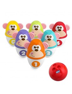 Chicco Bowling de la Jungle, Jeu de Quilles pour Bébé - avec 6 Quilles Séparables, Empilables en 12 Morceaux, Boule Lumineuse