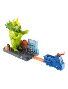 Hot Wheels City Coffret Attaque du tricératops, coffret de jeu pour petites voitures avec circuit et pistes, jouet pour enfan