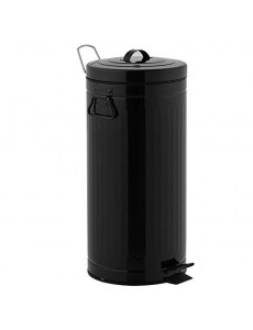 Poubelle de cuisine à pédale 30L Vintage BROOKLYN Noir en acier Inox avec seau