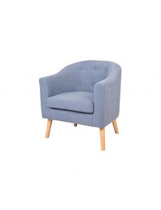 JOYCE Fauteuil pieds bois Hévéa massif - Tissu feutrine - Bleu - Scandinave - L 70 x P 64 cm