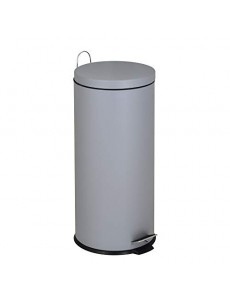 Poubelle de cuisine à pédale basique chic cylindrique 30L URBAN Gris mat en acier inox avec seau