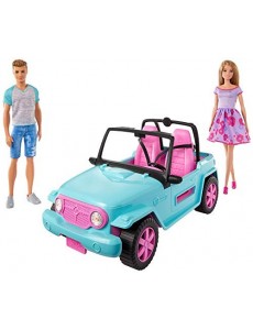 Barbie Voiture Buggy décapotable, véhicule tout-terrain bleu et rose, poupées Barbie et Ken incluses, jouet pour enfant, GHT3