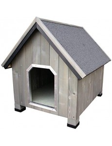 Jardin Niche en Bois pour Chien Toit Pointu L Gris