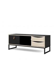Stubbe Meuble TV 3 tiroirs Décor bois et noir L 117,2 x P 40 x H 45 cm