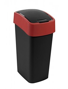 CURVER | Poubelle Flip Bin 50L, Noir / Rouge, Inside Refuse, 29,4x37,6x65,3 cm