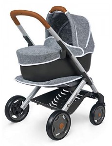 Smoby - Bébé Confort - Poussette + Landau Gris 3 en 1 - Pour Poupons et Poupées - Roues Silencieuses et Multidirectionnelles