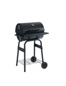 JAMES Barbecue à charbon avec couvercle type fumoir - 2 roues et tablettes - 44 x 37 cm - Noir