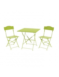 Set bistrot 2 personnes - Table 70x70 cm + 2 chaises - Acier thermolaqué - VERT ANIS