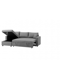 Canapé d'angle gauche convertible grand couchage + coffre - Tissu gris - L 228 x P 148 x H 86 cm -