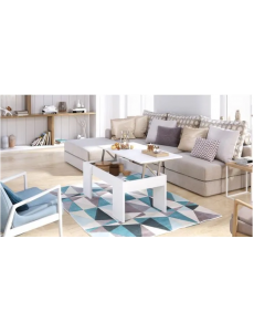 Swing Table Basse Plateau relevable Style Contemporain Blanc Mat - L 100 x l 50 cm