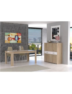 ELÄMÄ Table à manger de 6 à 8 personnes style contemporain en bois aggloméré décor chêne et blanc mat - L 160 x l 90 cm