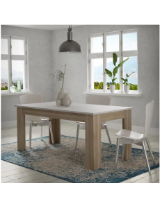 PILVI Table à manger - Blanc et chêne sonoma - L 180 x I90 x H 75 cm