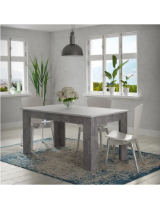 PILVI Table à manger - Blanc et béton gris clair - L 160 x I90 x H 75 cm