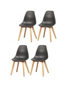 SACHA Lot de 4 chaises de salle à manger noir - Pieds en bois hévéa massif - Scandinave - L 48 x P 55 cm
