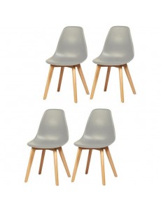 SACHA Lot de 4 chaises de salle à manger gris - Pieds en bois hévéa massif - Scandinave - L 48 x P 55 cm
