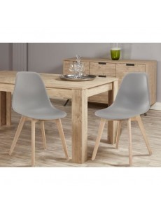 SACHA Lot de 2 chaises de salle à manger gris - Pieds en bois hévéa massif - Scandinave - L 48 x P 55 cm