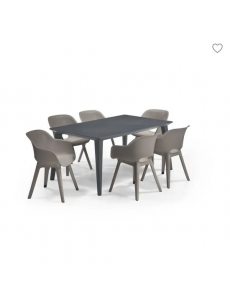 ALLIBERT JARDIN Table LIMA 160x100cm - Graphite + 6 fauteuils Capuccino - Résine