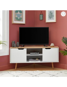 Meuble TV d'angle - Décor blanc et chêne - Style industriel