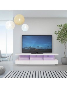 BLUE LIGHT Meuble TV 3 tiroirs et luminaire led - Blanc
