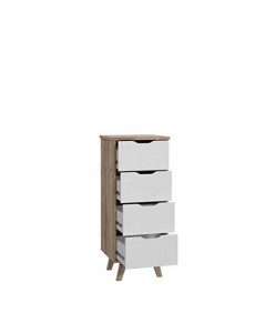Commode DE Chambre VANKKA Chiffonnier 4 tiroirs - Decor Chene et Blanc - L 45 x P 42 x H 108 cm