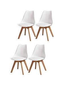 BJORN Lot de 4 chaises de salle a manger - Simili blanc - Scandinave - L 49 x P 56 cm