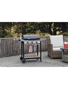 COOKINGBOX Barbecue gaz 3 Feux en Acier Effet Bois avec Pince INOX Offerte