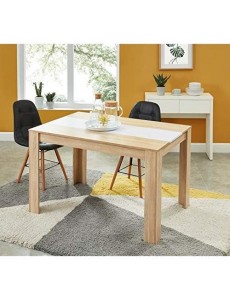 Damia Table a Manger de 4 a 6 Personnes Style Contemporain décor Chene et Blanc Mat - l 140 x l 90 cm