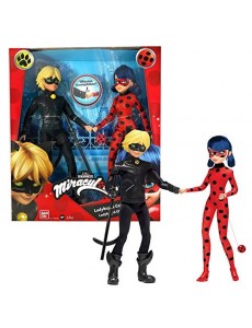Bandai- Miraculous Pack de 2 Poupées Mannequin 26 cm-Ladybug et Chat Noir, P50365