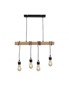 DETROIT Suspension industrielle 4 tetes en bois - 7 x 70 x H150 - Noir - Ampoules décoratives E27 40W fournies
