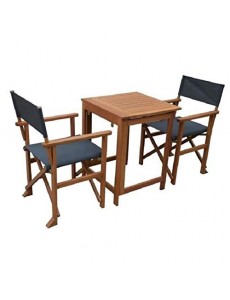 Ensemble de table + 2 fauteuils en eucalyptus fsc et textilene