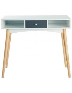 BABETTE Bureau droit Scandinave - Pieds en bois massif - Décor blanc et gris - L 90 cm